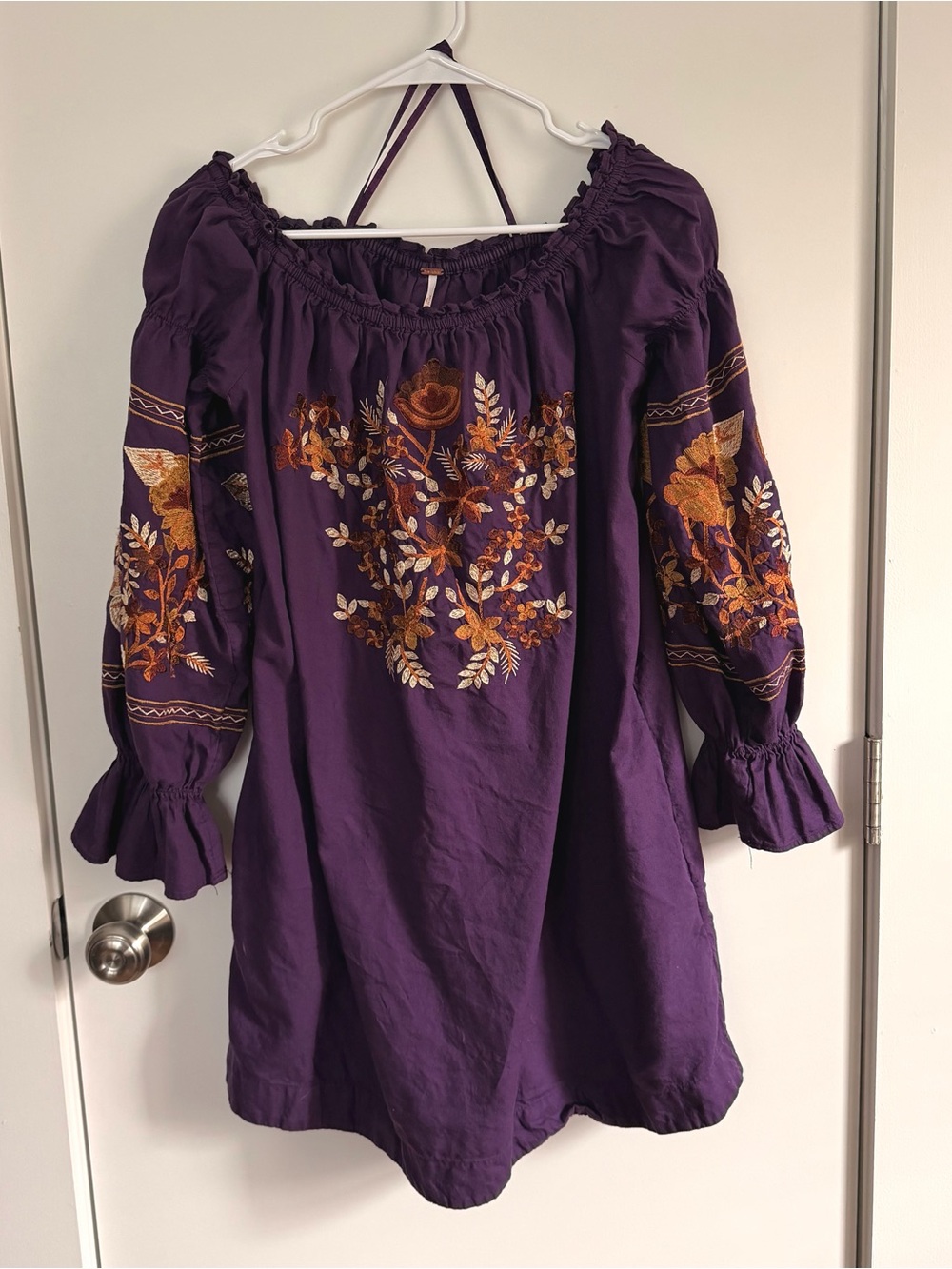 Free People Purple Boho Embroidered Peasant Dress